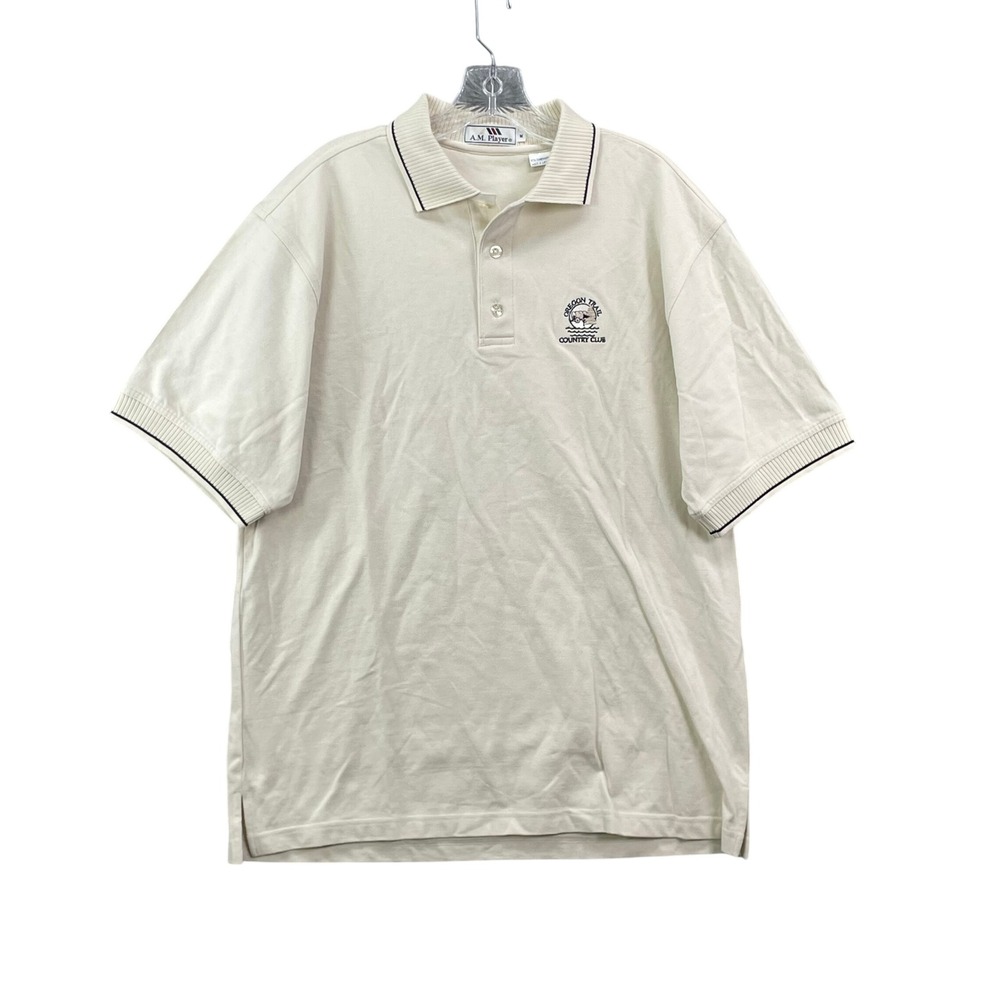 A.M. Player Polo Shirt Men M Cream Oregon Trail Country Club Golf Cotton Vintage